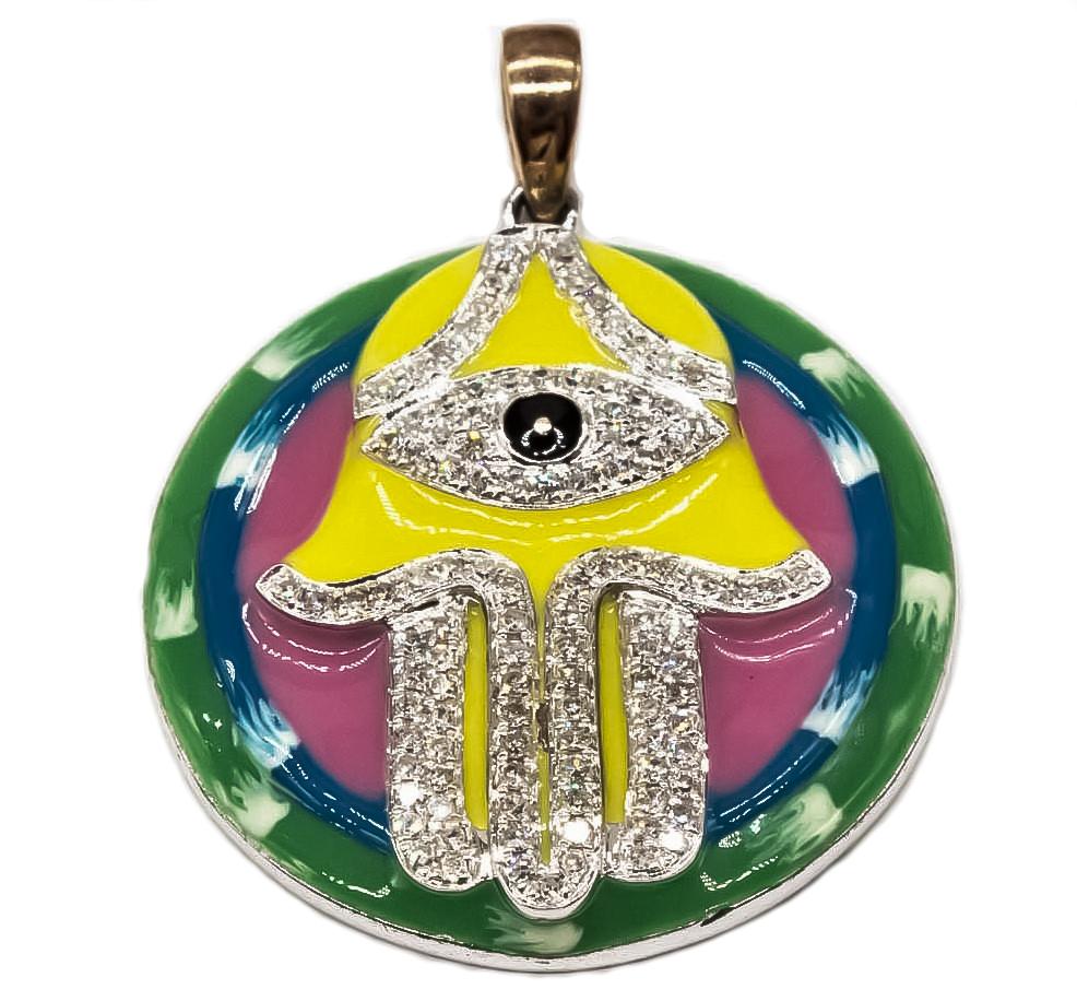 Золотой кулон с эмалью- рука Фатимы