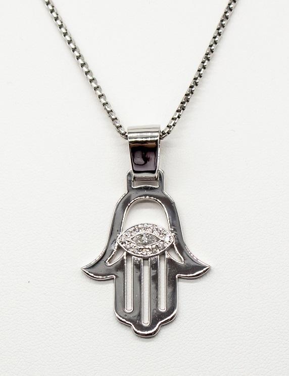 КУЛОН 14kt  Hamsa Белое золото