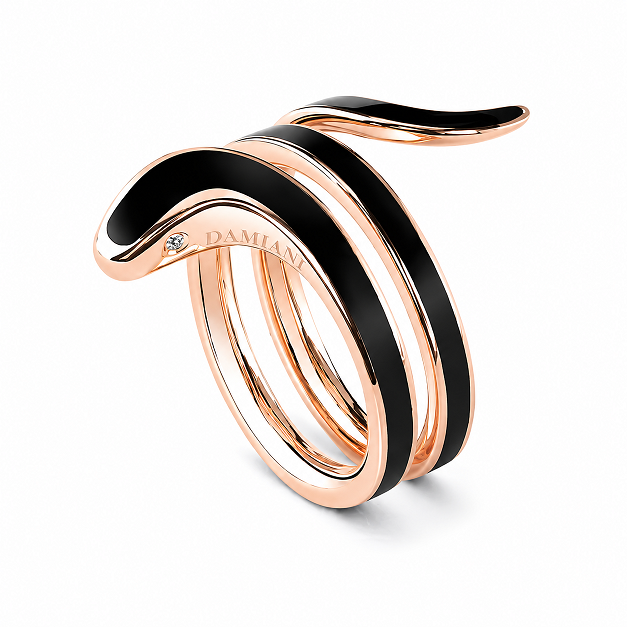 Кольцо из розового золота и керамики с бриллиантами- DAMIANI
