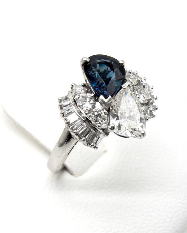 Платиновое кольцо с бриллиантами и сапфиром