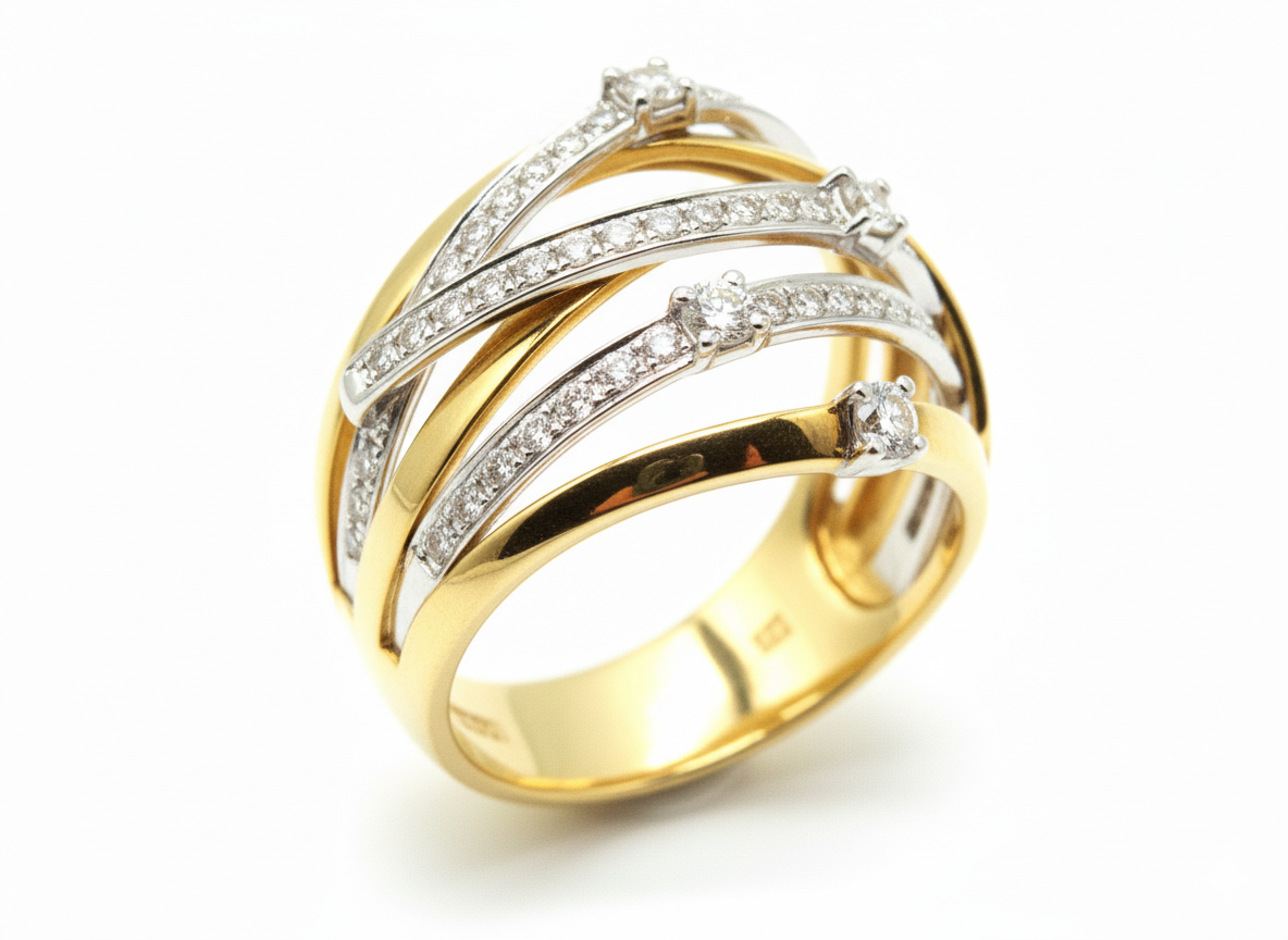 PIERO MILANO-  КОЛЬЦО ИЗ БЕЛОГО И ЖЕЛТОГО ЗОЛОТА