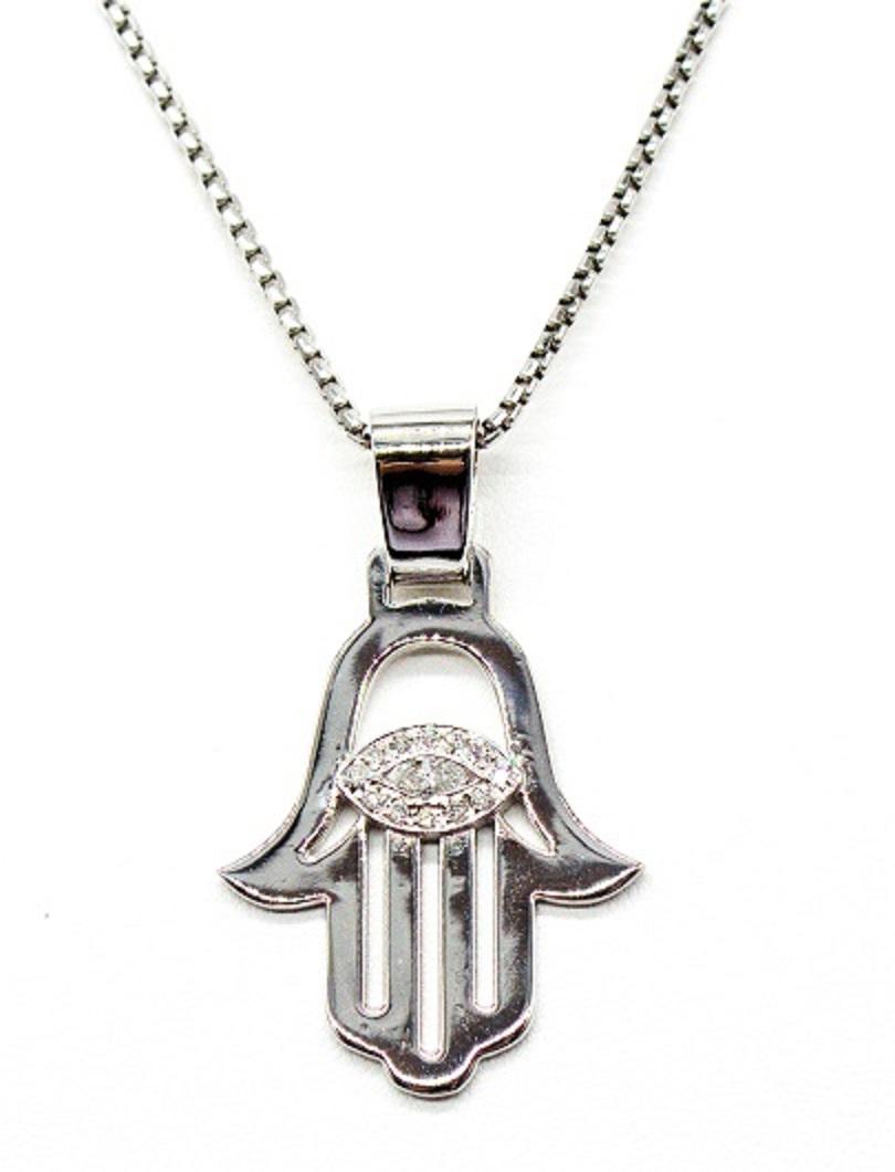 КУЛОН 14kt  Hamsa Белое золото